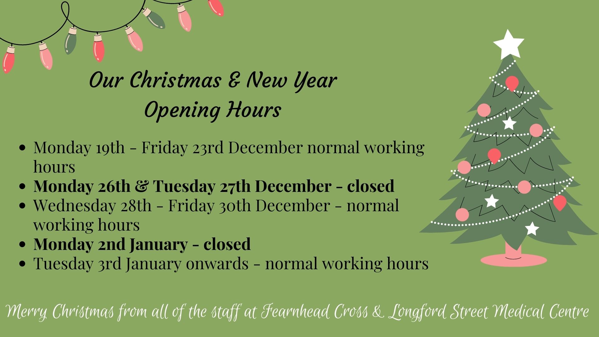 Christmas Opening Hours 2022 « Fearnhead Cross Medical Practice